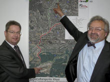 Rolf Valussi und Peter Forst sind die Planer der Regionaltangente West, die Bad Homburg, das Nordwestzentrum und den Flughafen Frankfurt anbinden soll.